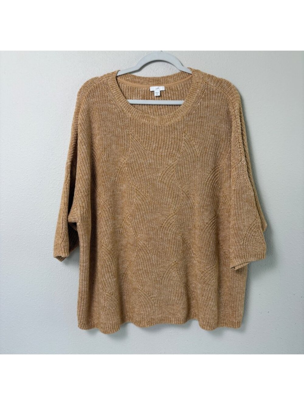 J Jill Knit Pullover Sweater Petite‎ XL XLP Camel Tan 3/4 Sleeve Boxy Slouchy